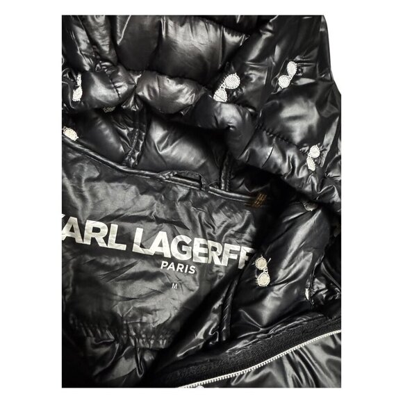 KARL LAGERFELD Winter Puffer Parka Sunglasses Black Jacket Coat Womens Medium - Picture 7 of 7